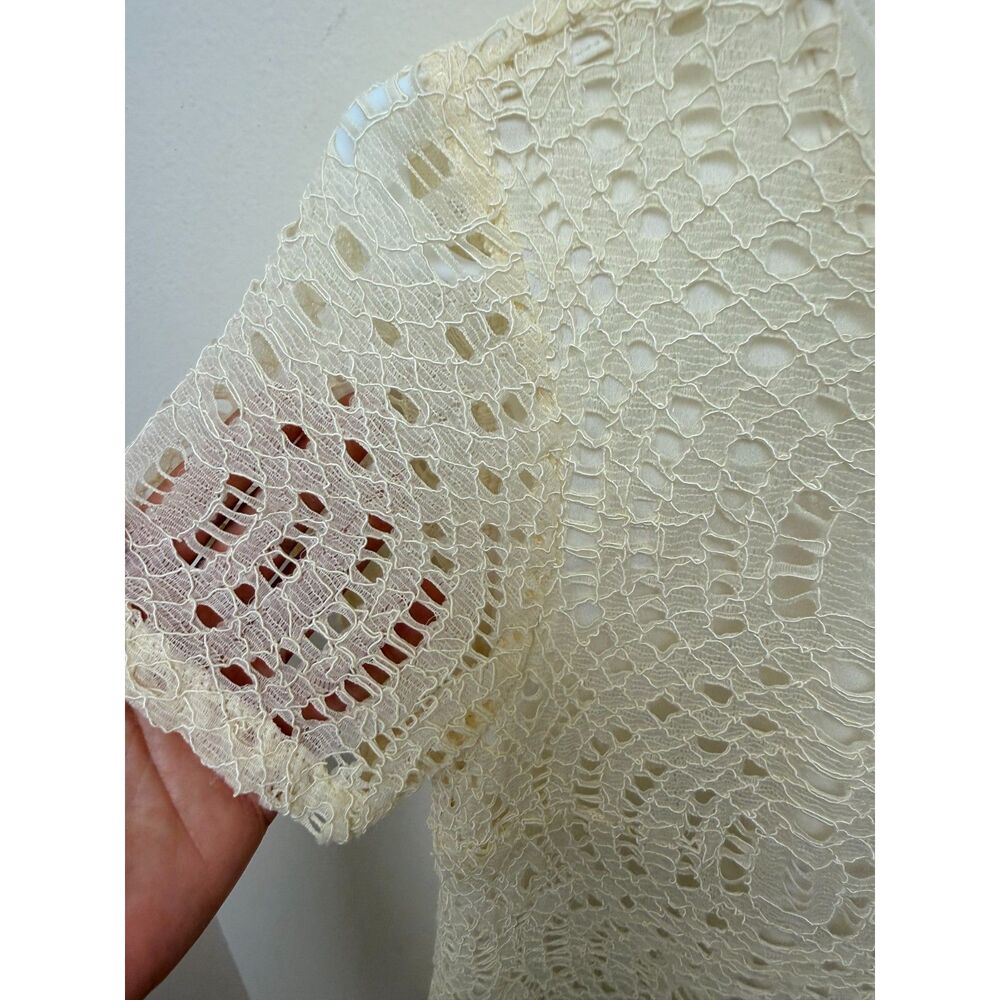 J.Crew Womens Ivory Crochet Lace Short Sleeve Top Size 6 Lined Button Back - Picture 7 of 11